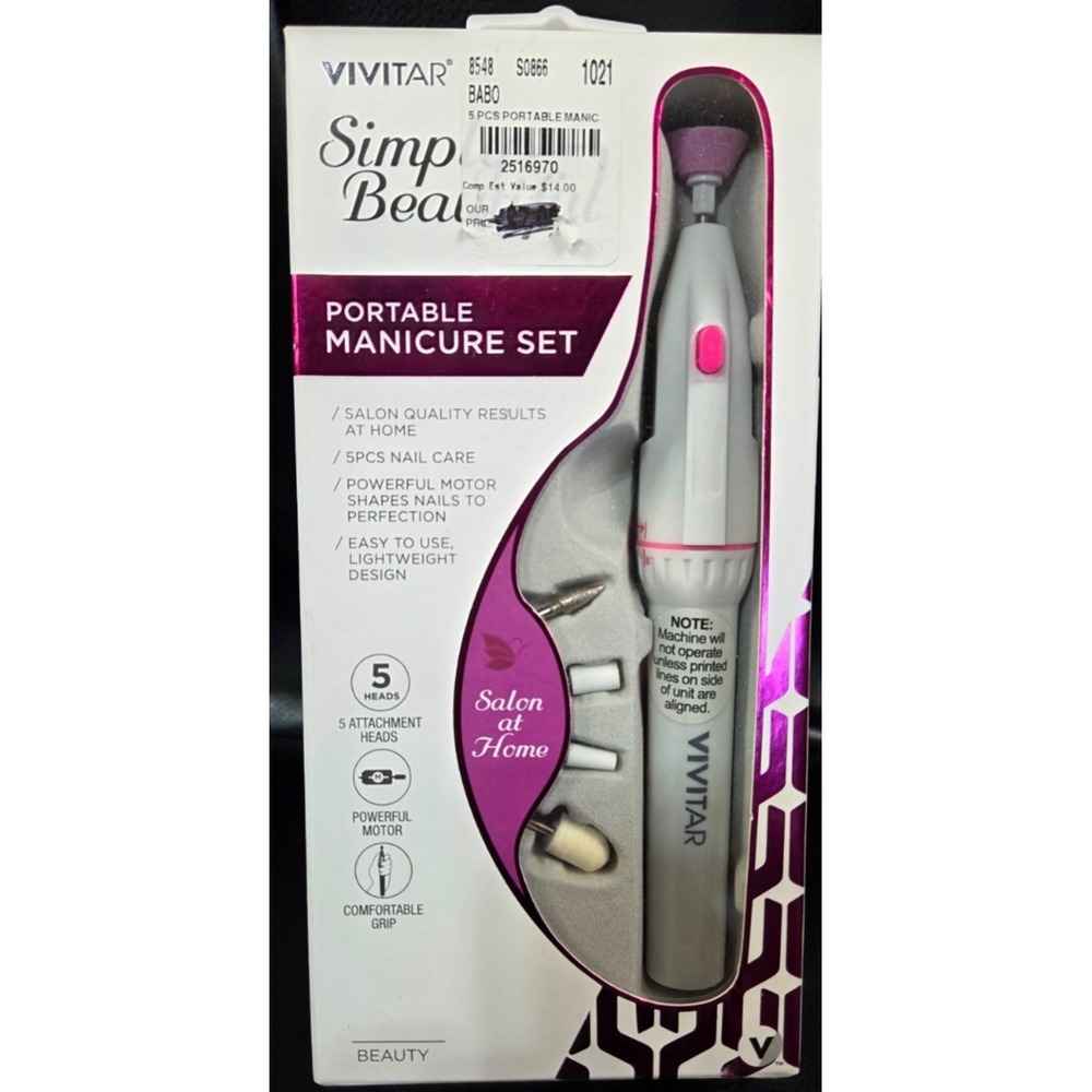 VIVITAR SIMPLY BEAUTIFUL PORTABLE 5-PC. ATTACHMENT HEAD MANICURE SET &‎ POUCH